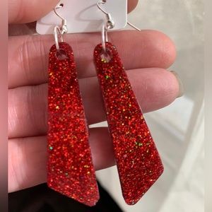 Red Glitter Dangle Christmas Earrings